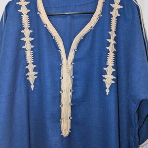 Blue Tunic with Cream Embroidery